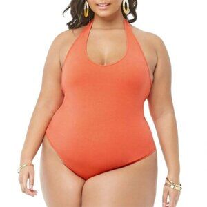 Forever 21+ Plus Size 2X Bodysuit Halter Neckline Coral Snap Button Closure